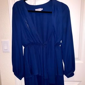 Draped Navy Deep V-Neck Dress NWOT